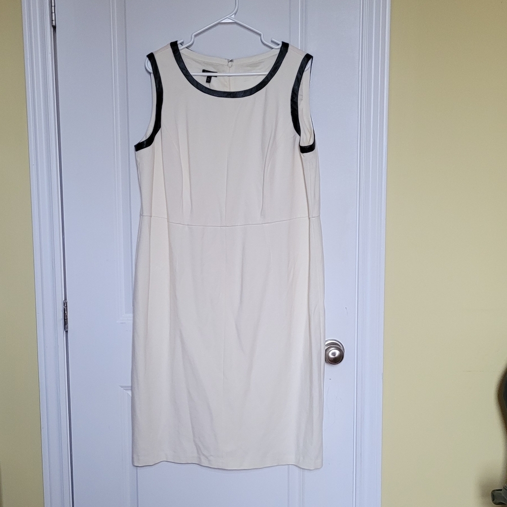 Talbots dress plus size cream vegan leather trim office siren sleeveless summer